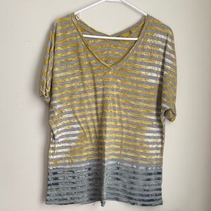 Prana Yellow and Gray Striped Short Sleeve Tee